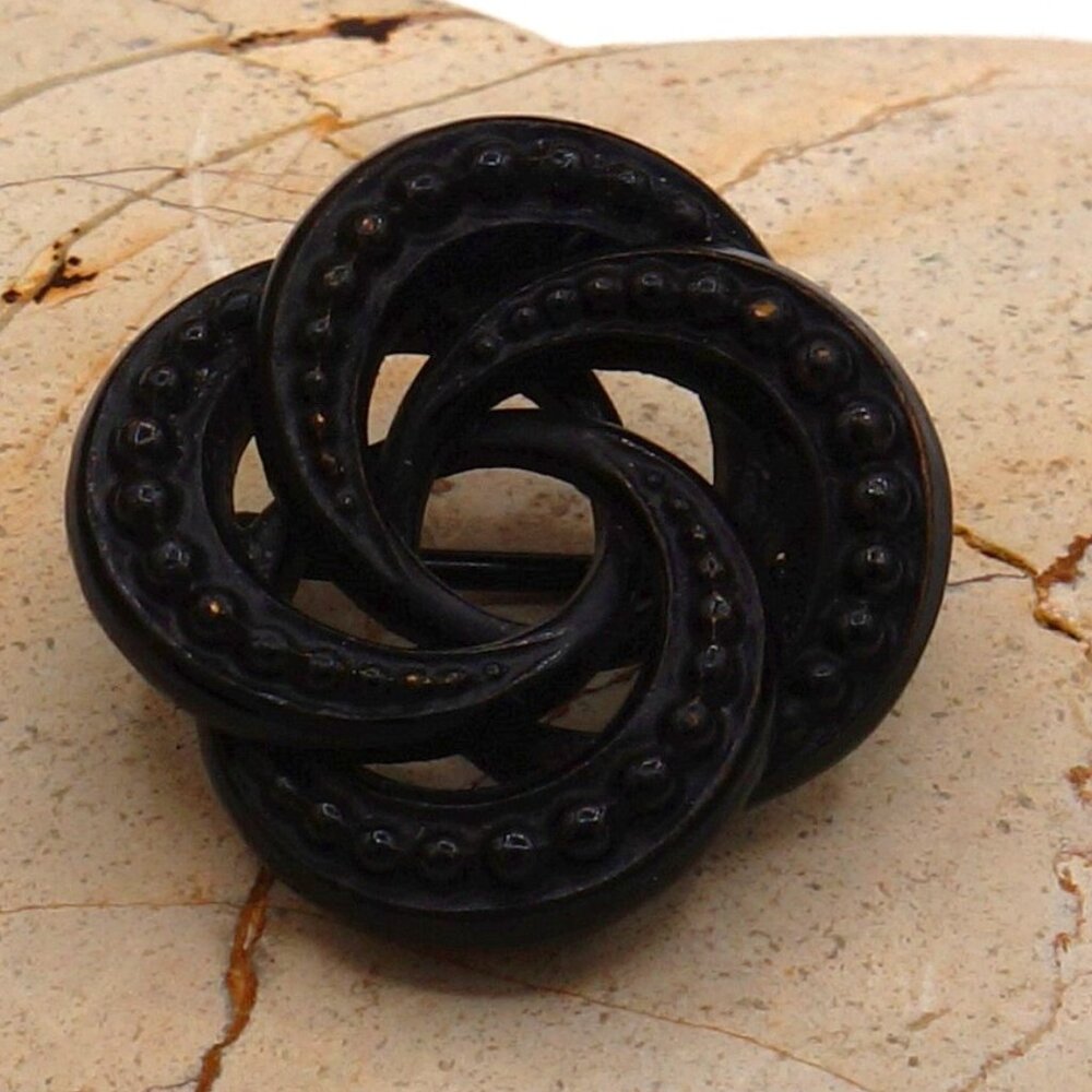 SOLD:  Victorian to Art Nouveau Love Knot Oxidized Silver Lapel Textured Brooch